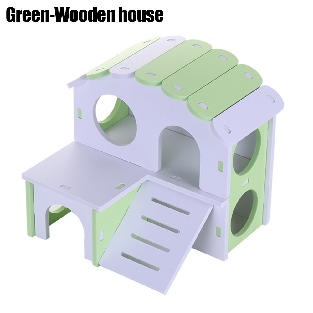 Hamster Speelgoed Accessoires Kleine Dier Swing Egel Woestijnrat Rainbow Bridge Pet Sport Oefening Speelgoed Set Hamsters Huis: Green-Wooden house