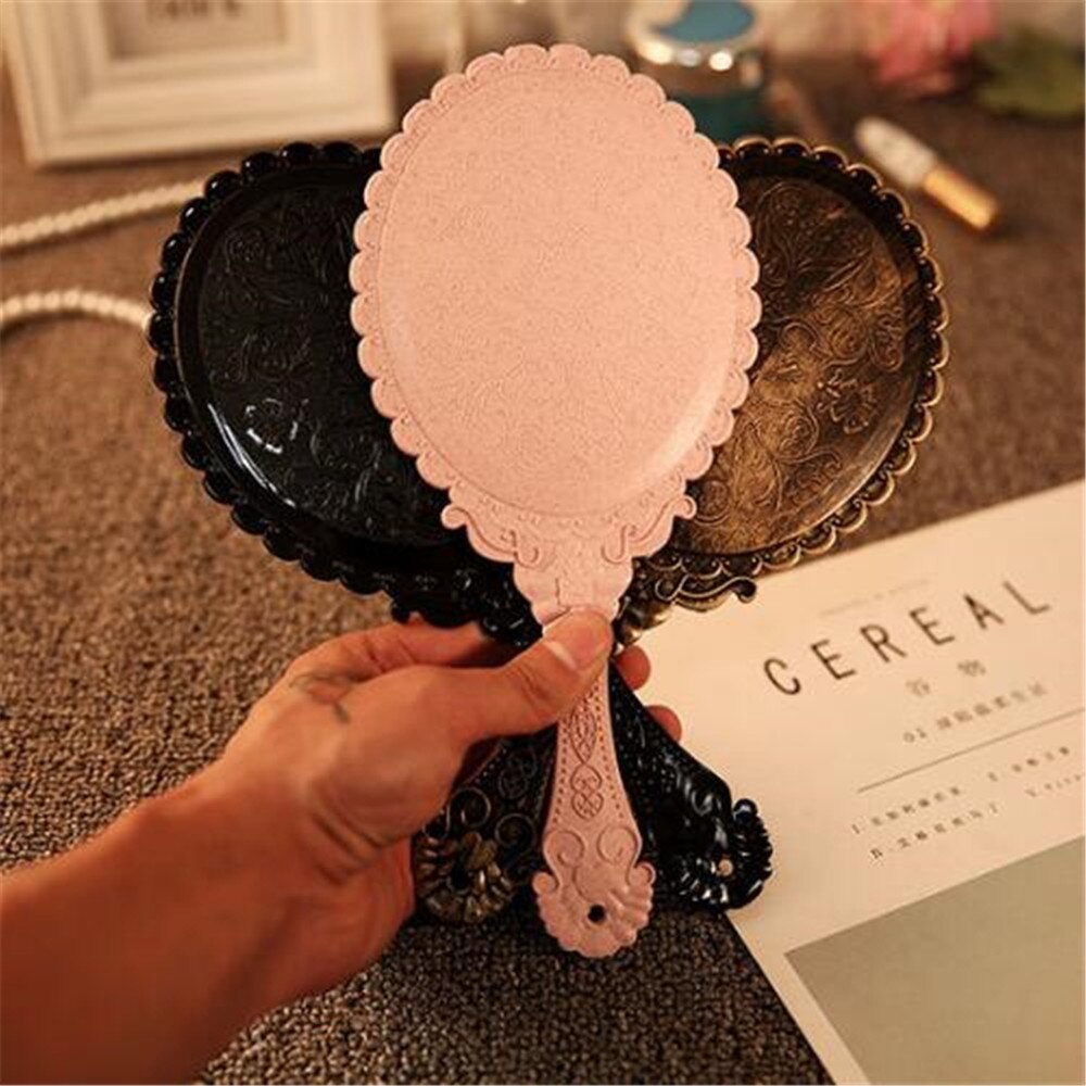 Vintage Gesneden Handheld Spiegel Make-Up Spiegel Spa Salon Make Vanity Hand Spiegel Handvat Cosmetische Compacte Spiegel Voor Vrouwen