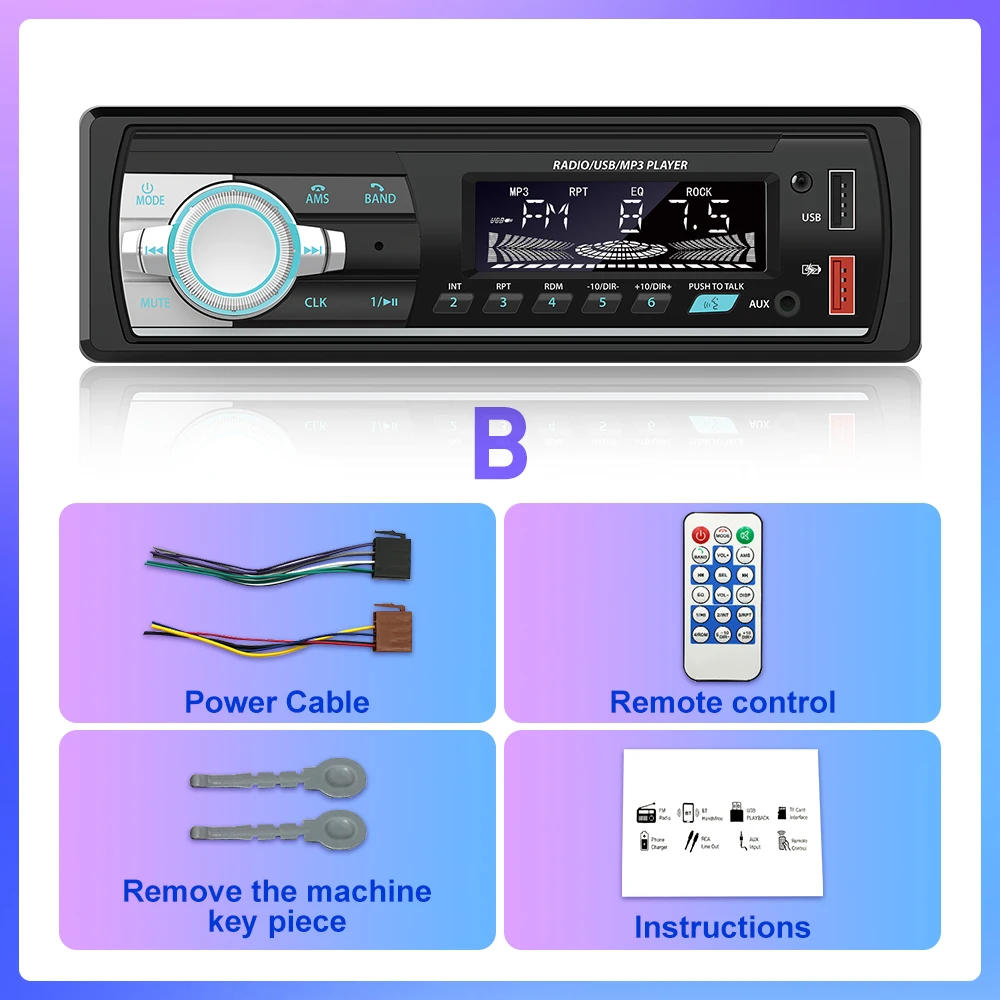 Reproductor MP3 de Radio para coche, sintonizador FM, estéreo, USB, Audio para coche, estéreo, SD, TF, USB, reproductor Multimedia, Autoradio, Control remoto, Bluetooth, 1 din: BLANCO