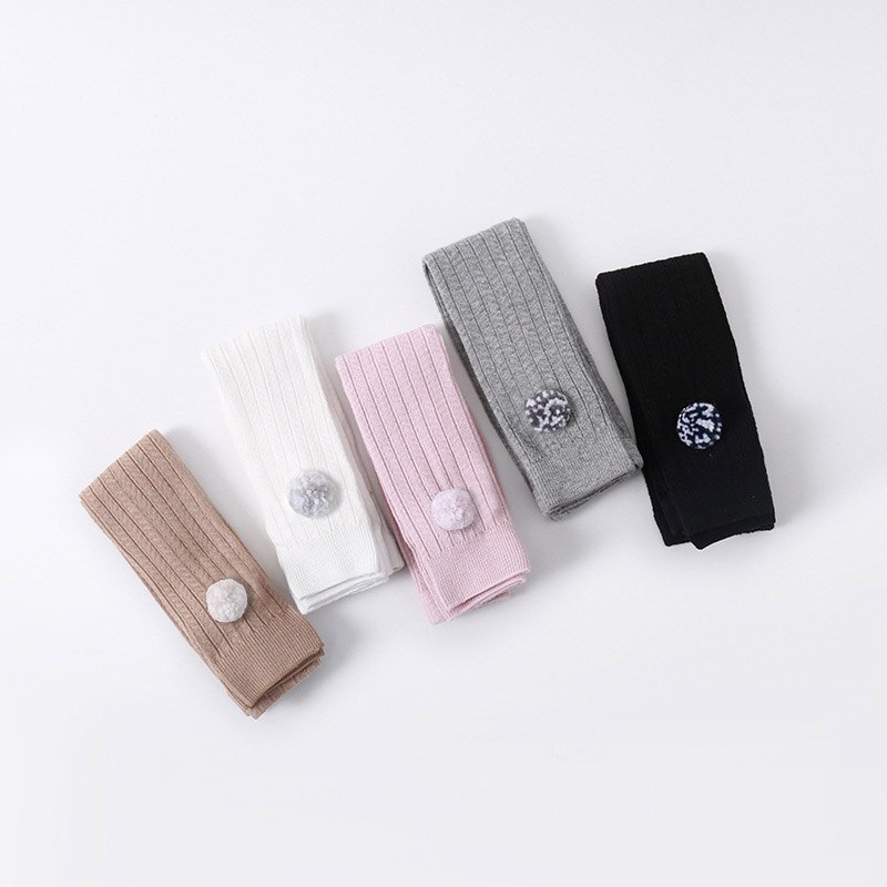 Collants do bebê da cor sólida para a menina do bebê bonito pompom infantil da criança meia-calça outono de malha do bebê