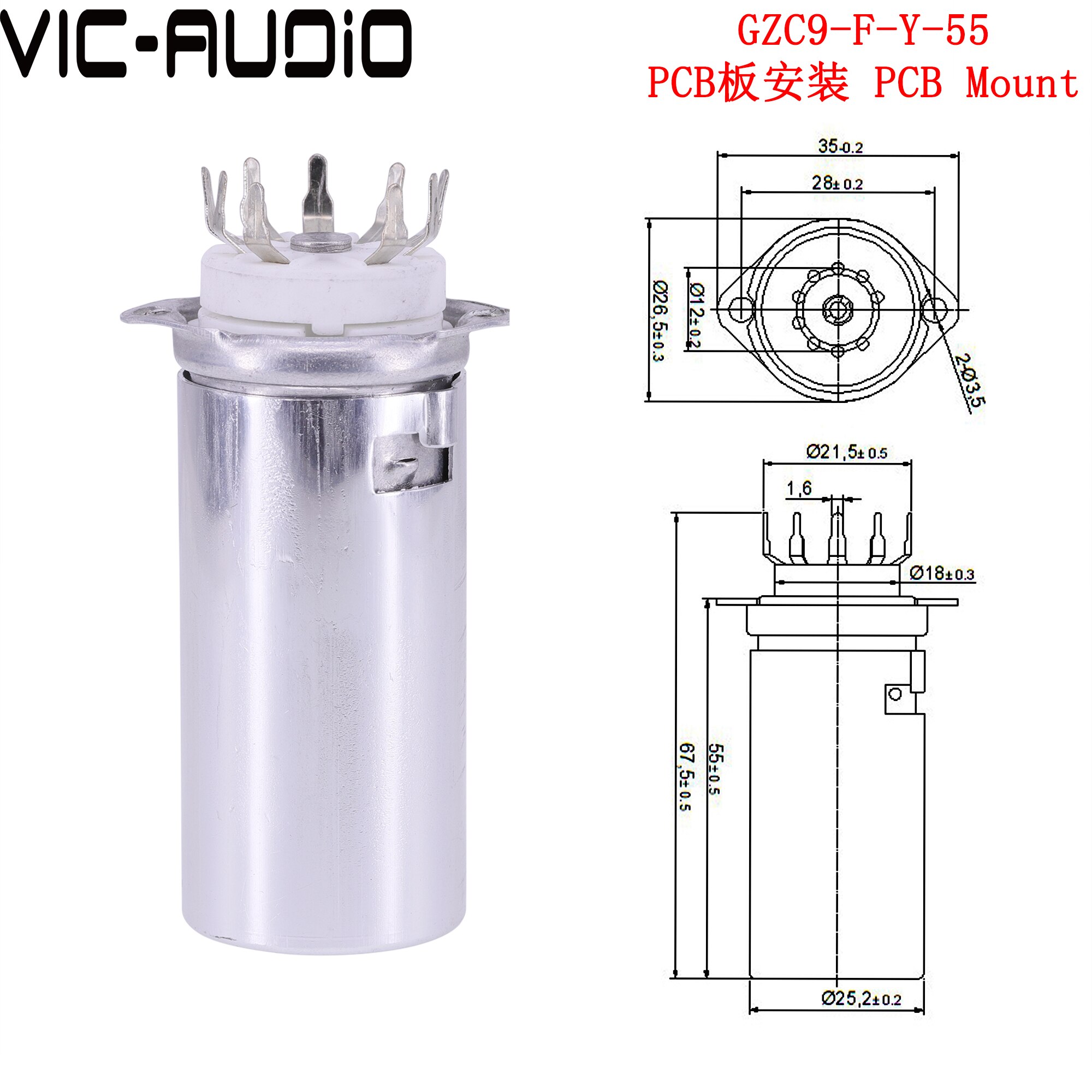 10Pcs Volledige Aluminium Buis Socket Afscherming Cover Voor 9-Pin 12AX7 12AU7 5670 ECC82 ECC83 Vacuüm Buis Schild vacuüm Buis: GZC9-F-Y-55