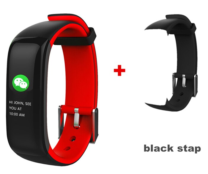 P1 Plus Smart Wristband Color Heart Rate Blood Pressure Monitor IP67 Waterproof H1 Fitness Bracelet sport tracker band: red and black