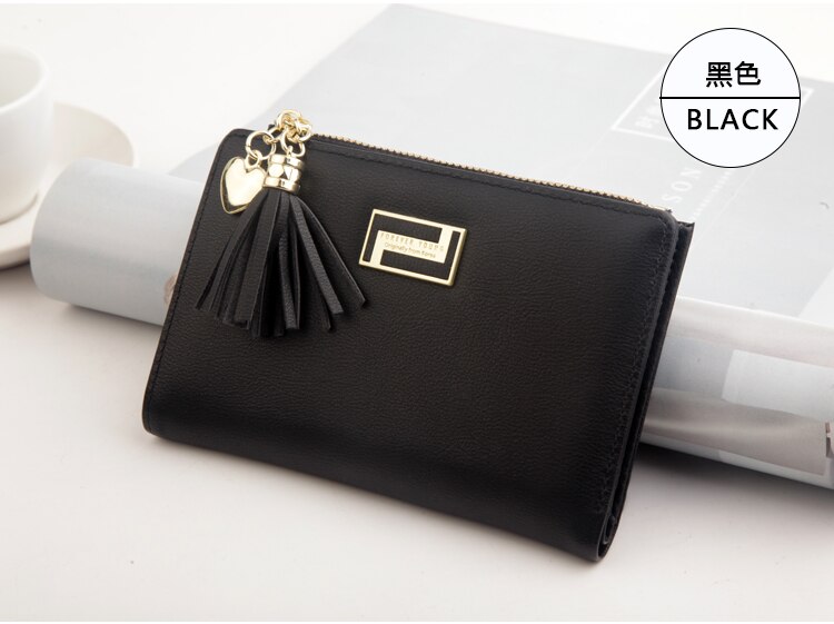 Dames kleine portemonnee dames korte stevige portemonnee clutch tas: Zwart