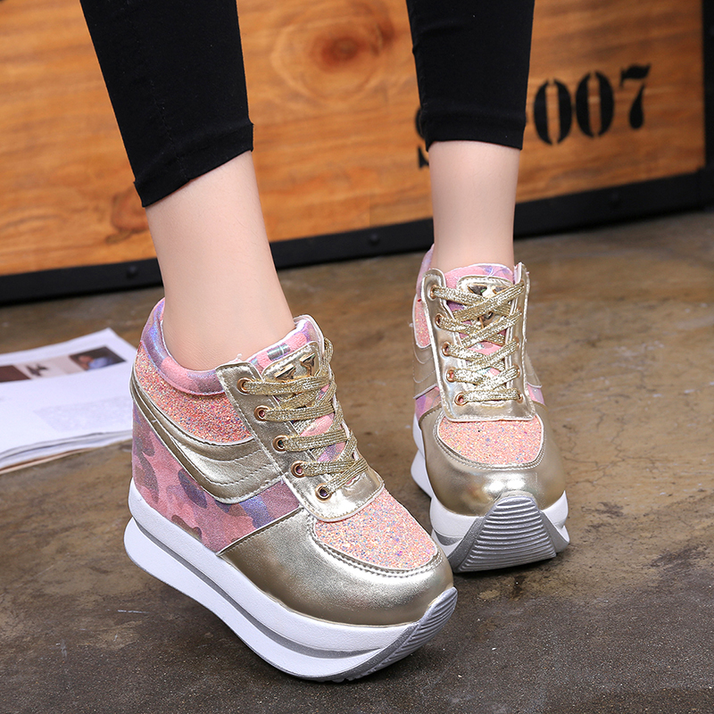 Woman Spring Wedge Boots PU Leather Harajuku Shoes Colorful Bling Winter Ankle Boots High-Heeled Platform Sneakers AC-04