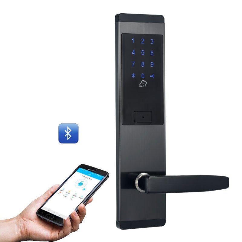Smart IC card lock Intelligent Bluetooth Electronic touch keypad Door Lock with APP remote control: Black