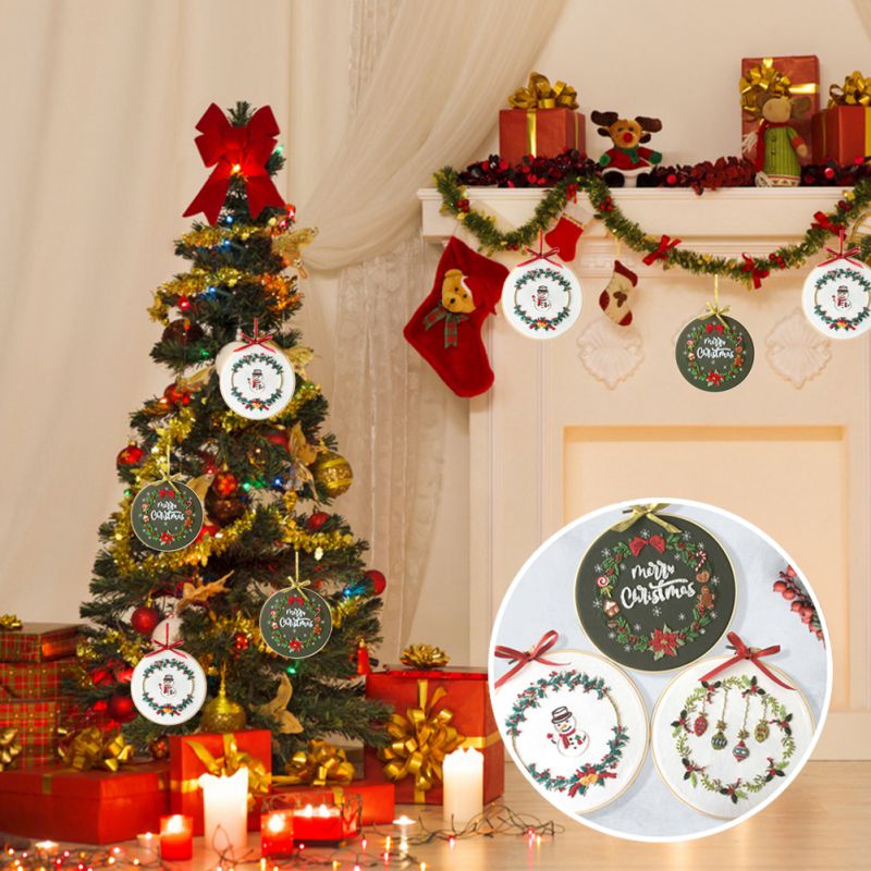 Christmas Embroidery Ribbon Set EU Style Flowers DIY Beginners With Embroidery Shed Sewing Kit Cross-stitch Crafts Decoration