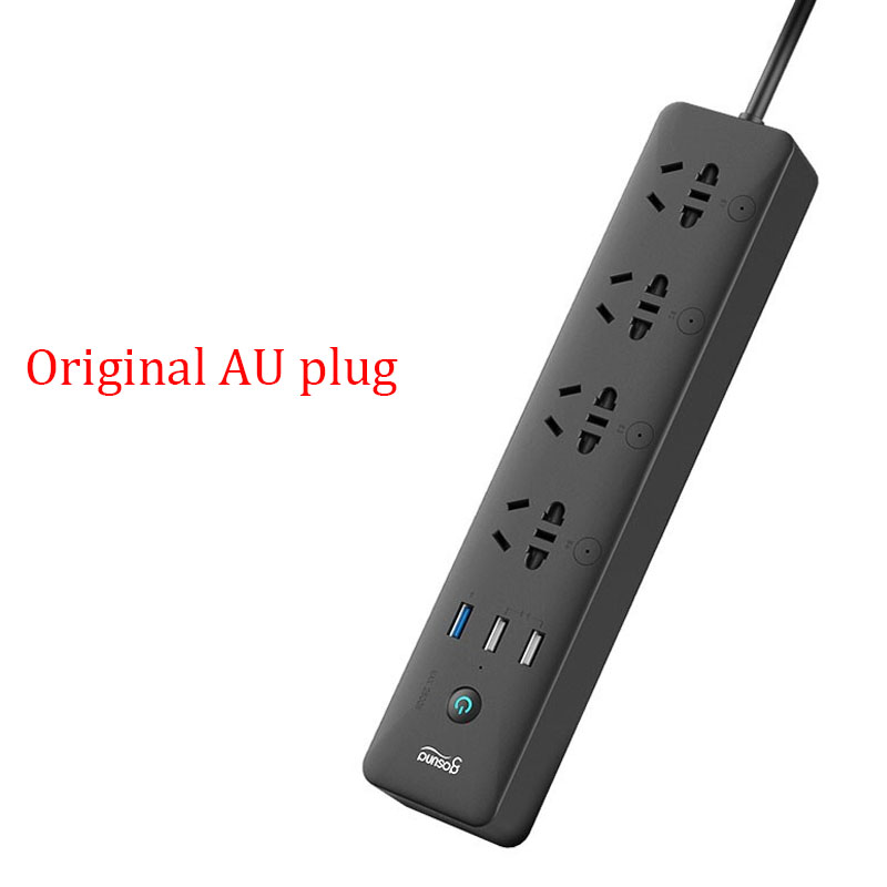 Youpin-regleta inteligente Gosund CP5, Control por voz WIFI, 4 enchufes, 3 USB, 18W, carga rápida, enchufes de extensión, funciona con la aplicación Mijia: Black AU plug