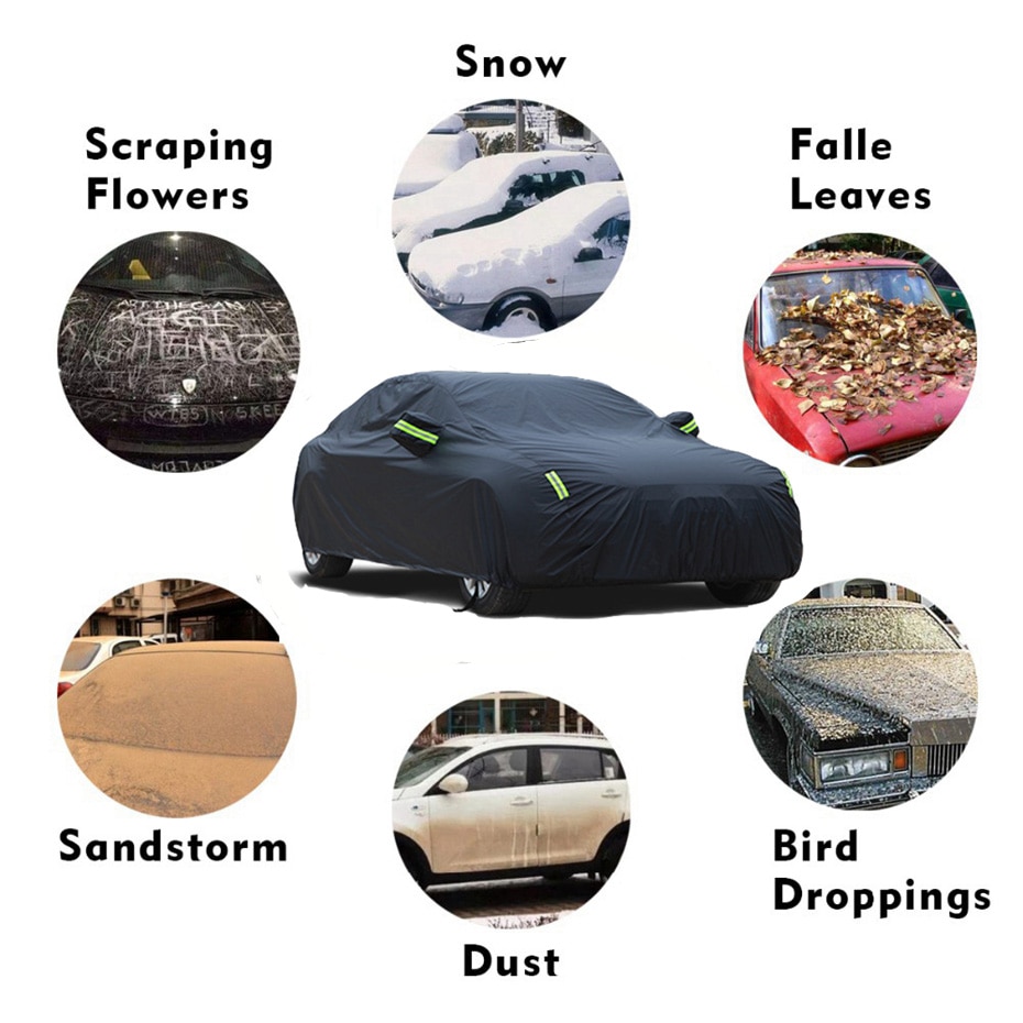 Universal sort vandtæt fuld bil dækker sneis støv sol uv skygge dække indendørs udendørs 7 størrelser auto bil dækning til hele sæsonen