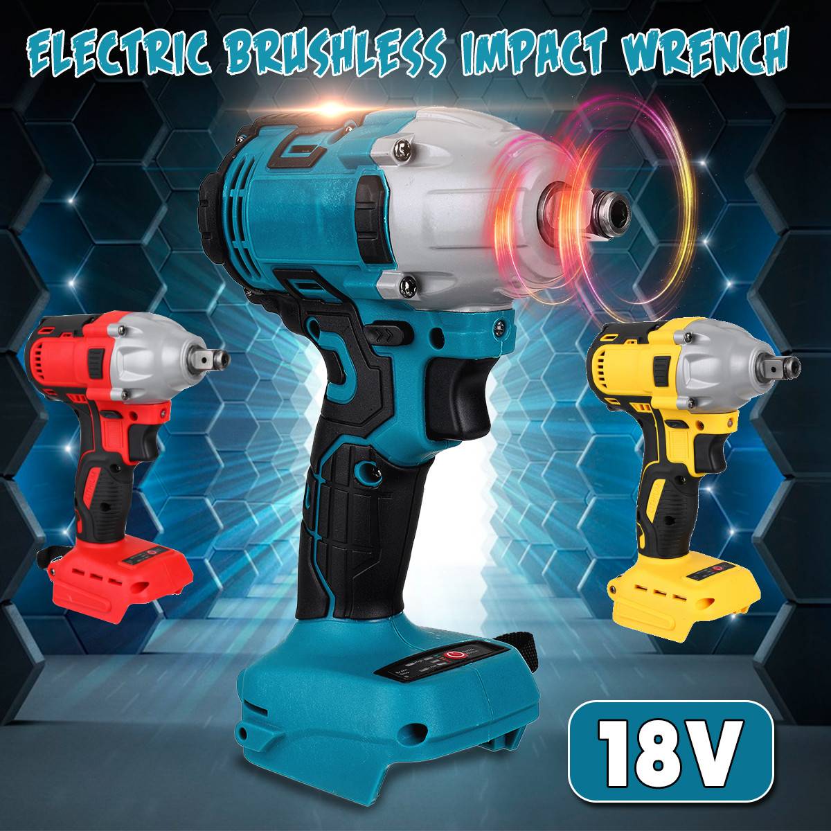 18V 520N.m Cordless Electric Impact Wrench Motor 1/2" Square Brushless Rechargeable Wrench LED Light For Makita Battery