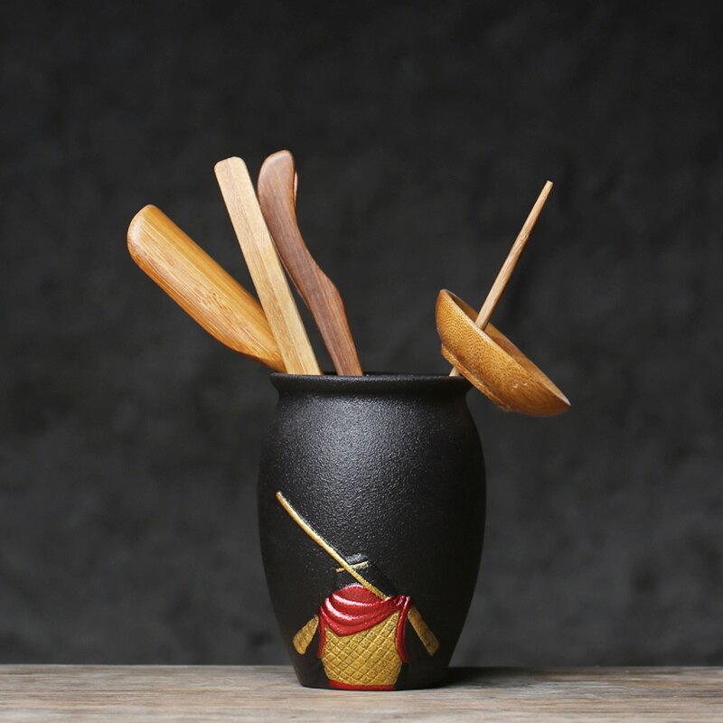 GY Zhizunbao Sun Wukong gran Salvia seis caballeros viaje al oeste de madera negra utensilios para ceremonia del té contenedor de té de cerámica de Bambú