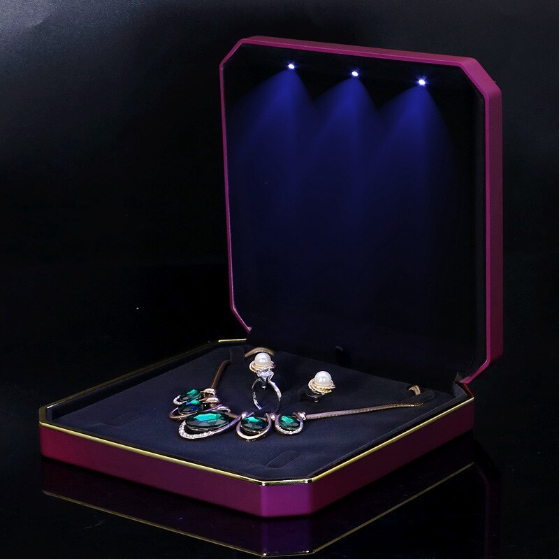 LED bijoux grand ensemble boîte organisateur perle boucle d'oreille collier affichage coffrets pour mariage pliable en plastique bijoux mallette de rangement: Purple style 3