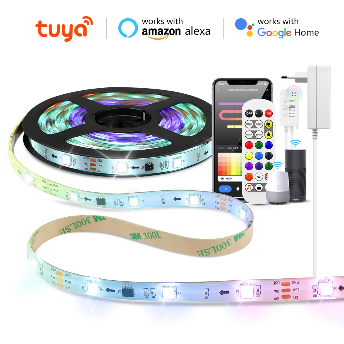 Tuya Smart Life LED Strip 12V WiFi Music Control WS2811 Neon RGBIC LED Light Tape Room Decor lavora con Alexa Google Home