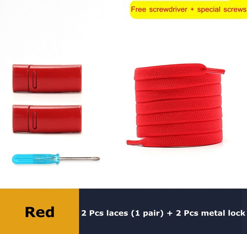 1 para sznurówki których nie trzeba wiązać elastyczny metalowy zamek sznurowadła magnetyczne płaskie nadaje się do wszystkich butów Unisex akcesoria do obuwia Lazy Shoelace: Czerwony