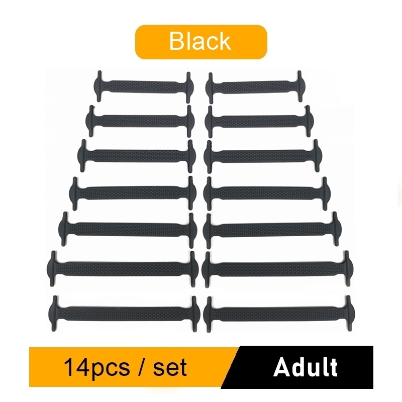 Lot de 16 lacets créatifs en Silicone, élastiques, pour chaussures sans cravates: Black