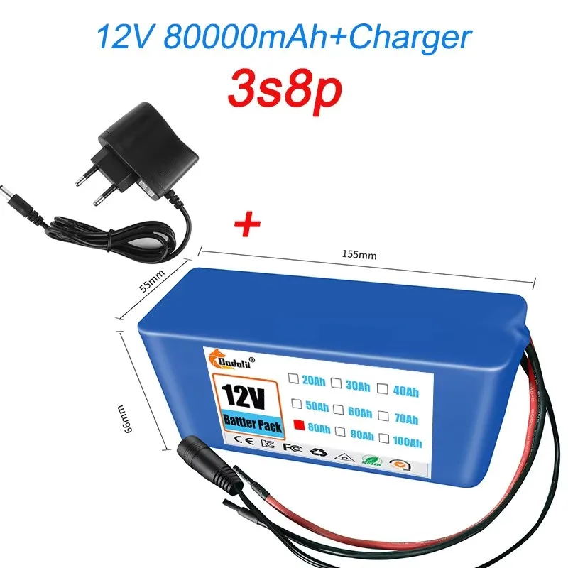 12V 50Ah 18650 lithiumbatterij 3S5P oplaadbare batterij met BMS 12,6 V oplader voor visfiets Batterij met grote capaciteit: Roze