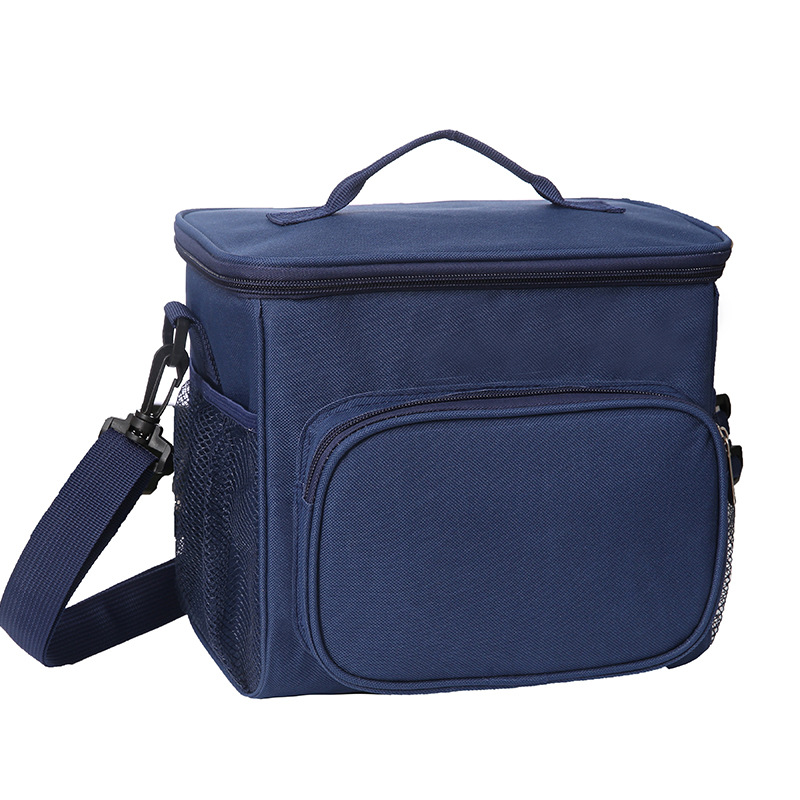 PACGOTH Simple Oxford Handbag Solid Thermal Lunch Bag For Women Men Portable Cooler Tote Shoulder Fresh Food Picnic Bag: Navy Blue