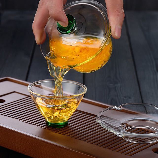 Heat Resistant Glass Tea Tureen Transparent Bowl Cup Dish Set Household Teaware