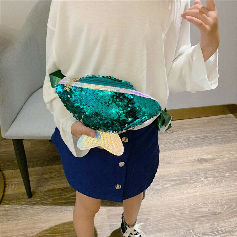 Kinderen Meisjes Mode Sequin Taille Tas Single Schouder Borst Mobiele Portemonnee Glitter Mermaid Crossbody Handtas Portemonnee