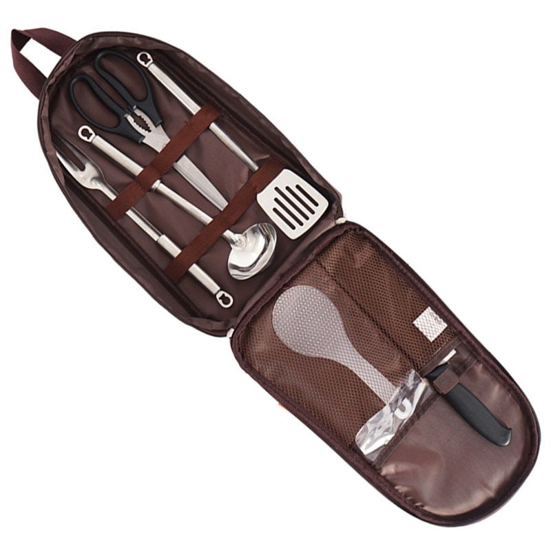 National Style Camp Kitchen Utensil Organizer Travel BBQ Cookware Utensils Kit Cutting Board|Rice Paddle|Tongs|Scissors