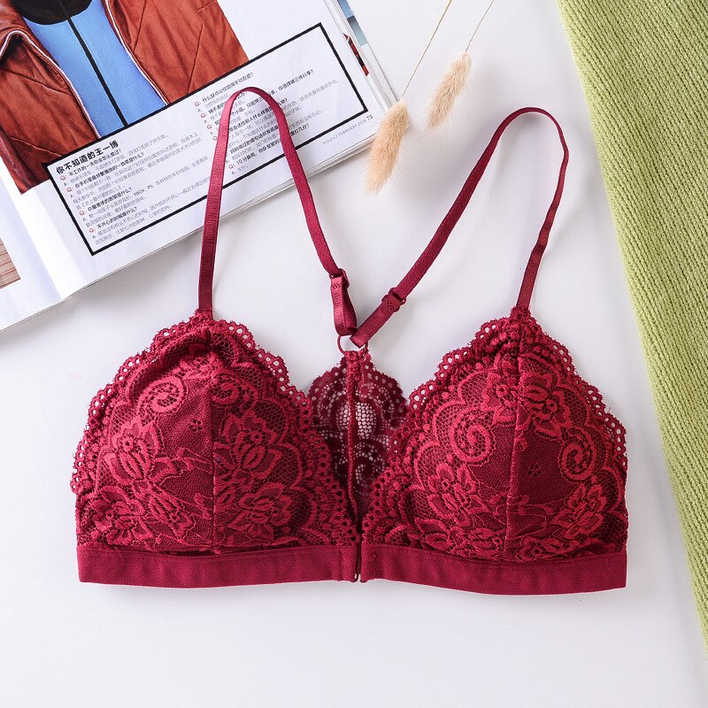 Lace Bralette Front Closure Bra Women Sexy Push Up Bra Thin Underwear Female Sexy Lingerie Padded Brassiere Push Up Bra: red