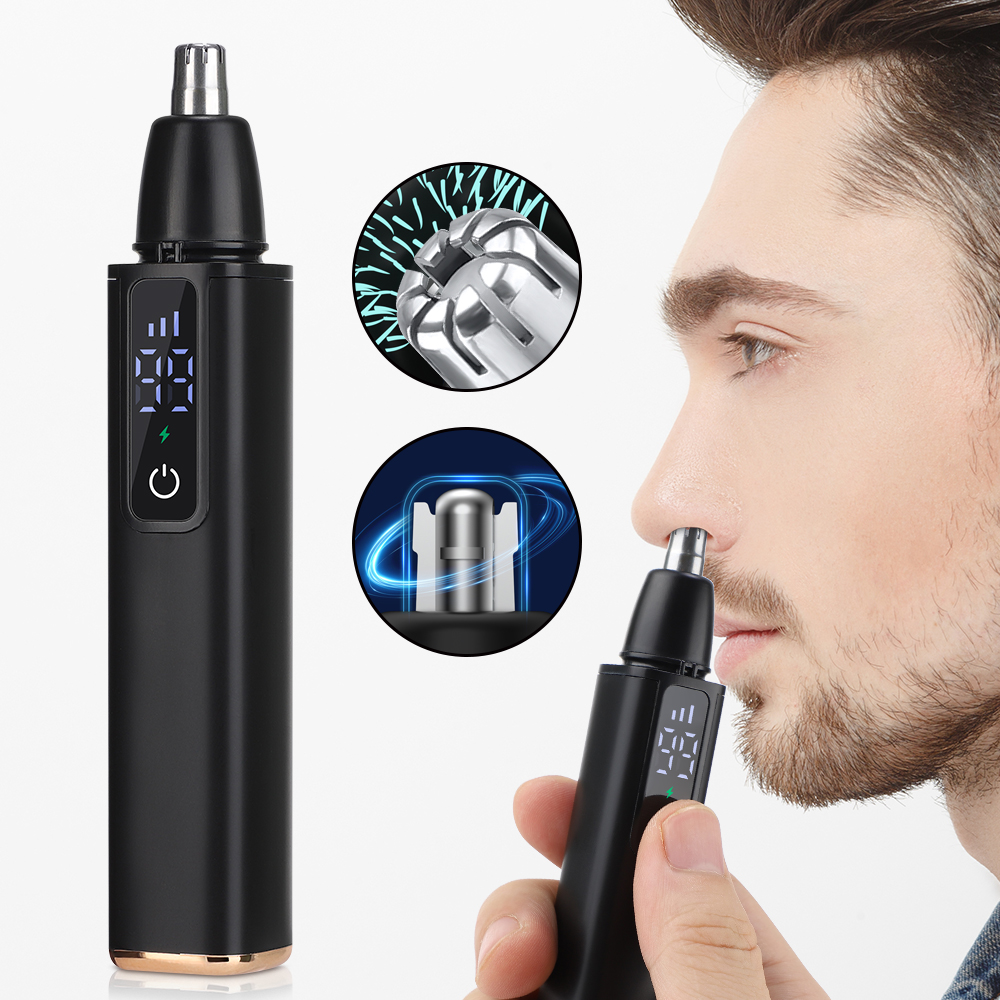 Tragbarer elektrischer Nasenhaarschneider, LED-Anzeige, für Zuhause, Männer, Frauen, Nasenhaarentferner, Sicherheit, Gesichtshaar, Reinigung, Pflegeset, USB-Aufladung