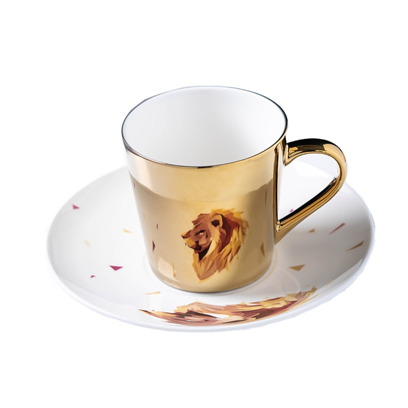 Spiegel Koffie Cup Spiegelende Reflectie Leeuw Keramische Kopjes En Schotels Met Scoop Europese Stijl Coffeeware
