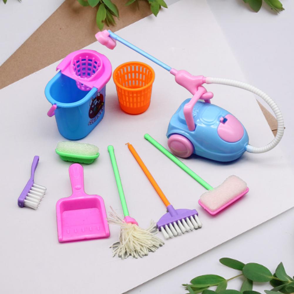 9 Stks/set Poppenhuis Speelgoed Educatief Mini Pretend Play Mop Bezem Speelgoed Cute Kids Schoonmaken Meubilair Gereedschap Kit Huis Schoon Kids speelgoed