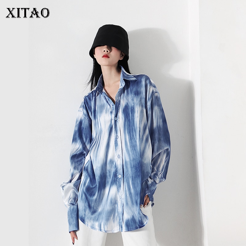 Blusa con estampado xitao para mujer, de un solo pecho, estilo irregular, estilo étnico, suelta, zyq 4031