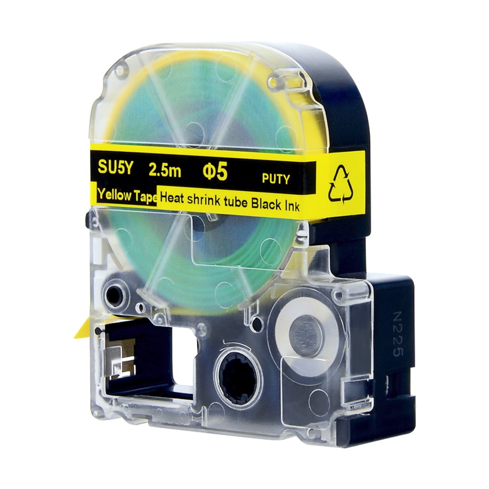 SU5Y for KingJim/Epson Label Tape 5mm Black on Yellow Heat Shrink Tube Label Tapes Compatible for KingJim/Epson Label Printer