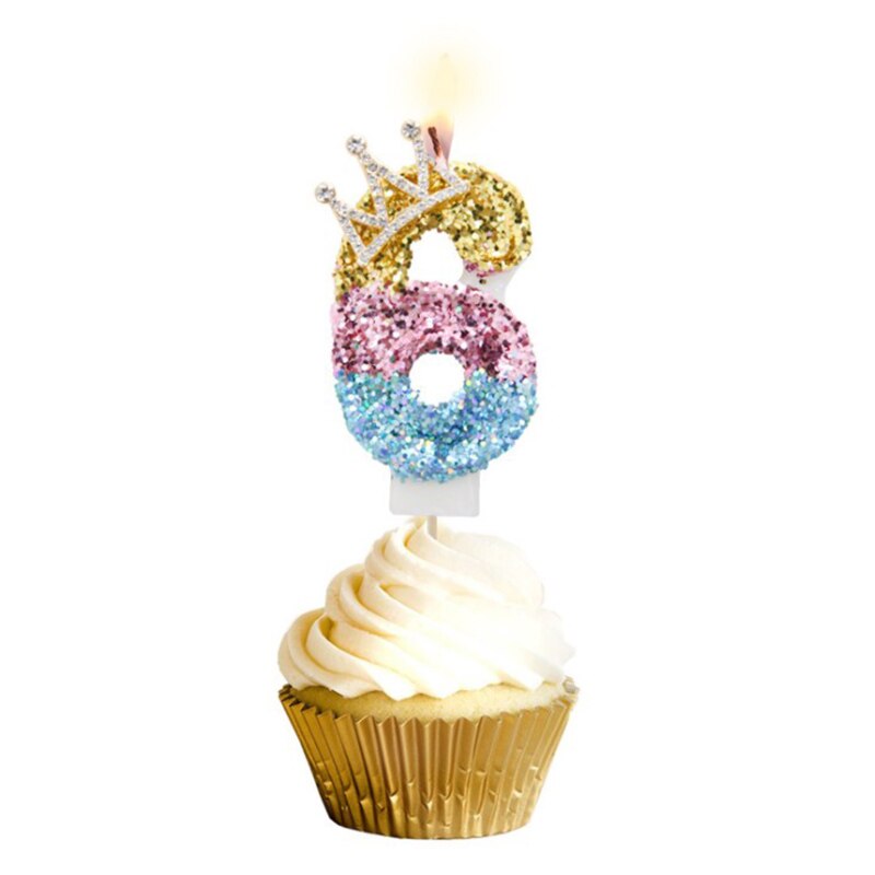 Blue Shell Glitter Crown Number Birthday Candles Cake Toppers Birthday Wedding Digital Cakes Dessert Decor Birthday Decoration: Style 2-6