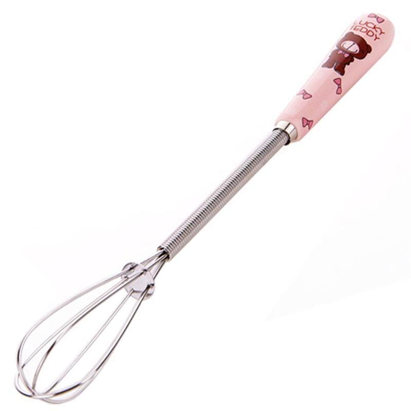 1PCS Mini Stainless Steel Egg Whisk Cute Cartoon Balloon Whisk Small Egg Mixing Mixer Milk Egg Beater Kitchen Cooking Tool: Pink