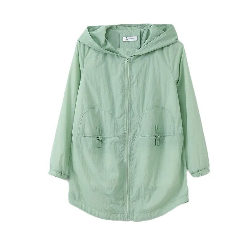 2022 Summer Women&#39;s Jacket Sun Protection Windbreaker Thin Coat Zipper Hooded Loose Overcoat Jackets Famale Outwear