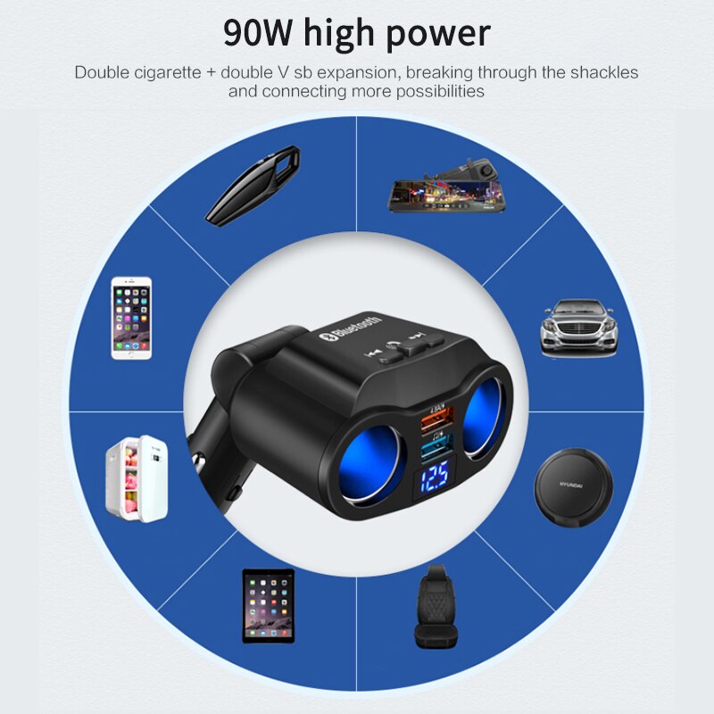 Car MP3 Player Bluetooth 5.0 Car Handsfree FM Transmitter Cigarette Lighter Dual USB Charger Expand Support U Disk Music Play