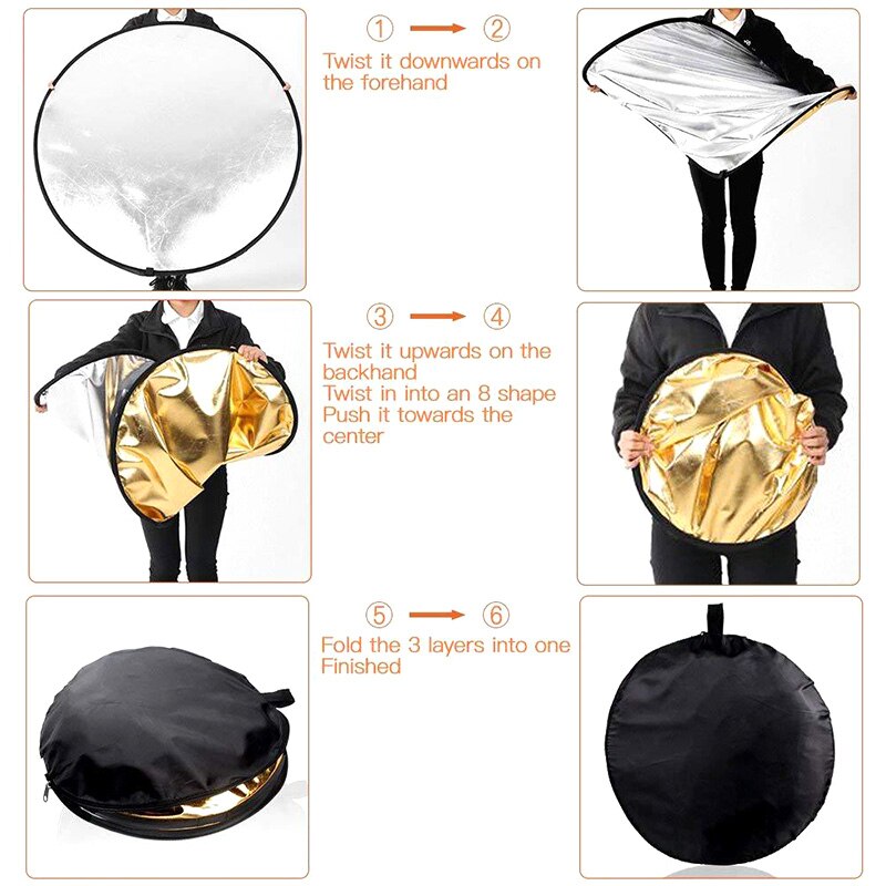 60cm ouro prata 2 em 1 luz multi disco dobrável refletir redonda fotografia refletor estúdio difusores foto acessórios