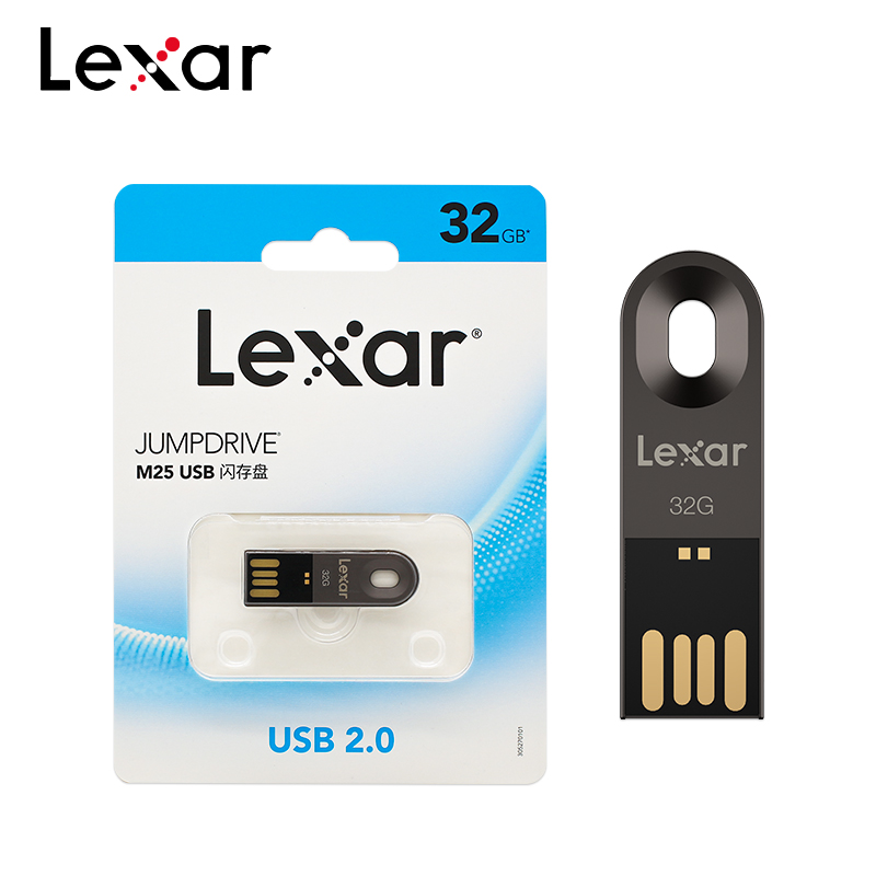 Lexar M25 Metal USB 2.0 Flash Drive, 32GB/64GB, Mini Size, Portable and Compact, Suitable for Car and Office Use, with Keychain