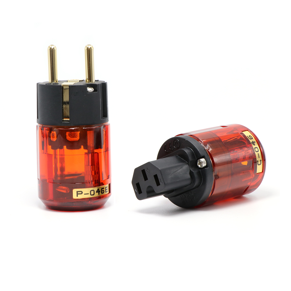 Höhe P046E + C046 Gold-Überzogene Durcheinander SCHUKO Energie Stecker EUR Energie Stecker hifi EU AC Energie stecker