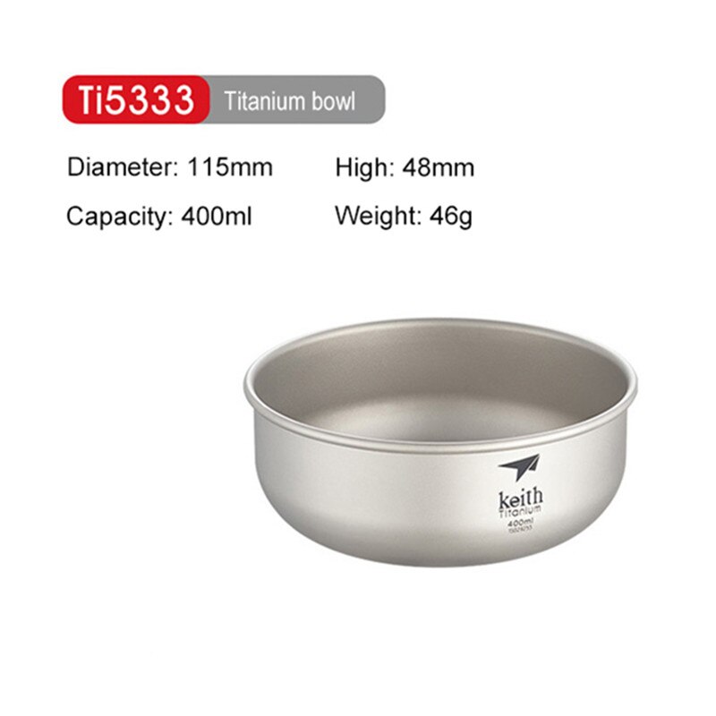 Keith odkryty kemping czystego tytanu miski 300 ml-900 ml miski naczynia zastawa stołowa sztućce Ti5333-Ti5338: 400ml Ti5333