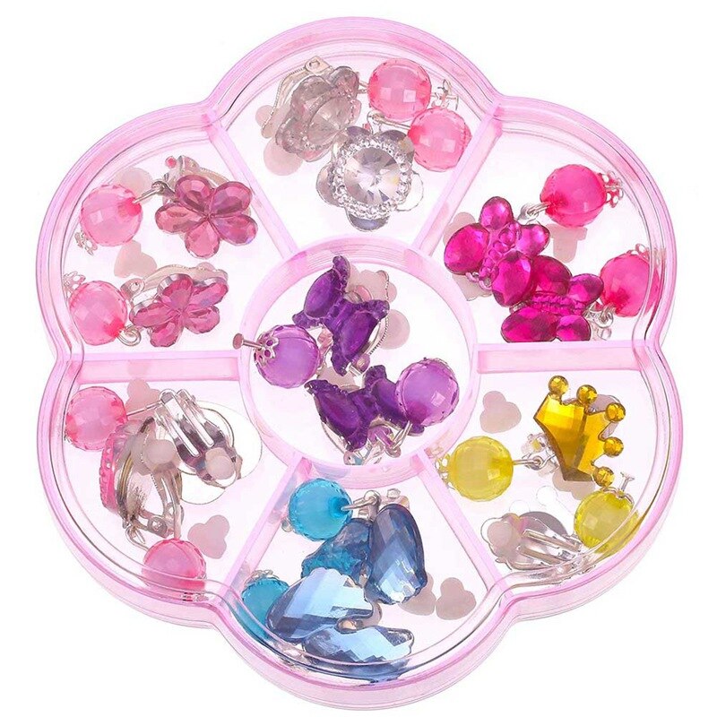 7 Paires/ensemble Strass En Forme De Coeur Boucles D'oreilles Pour Enfants Enfants Doux Coussin Invisible Oreille Suspendus Non Piercing Boucle D'oreille