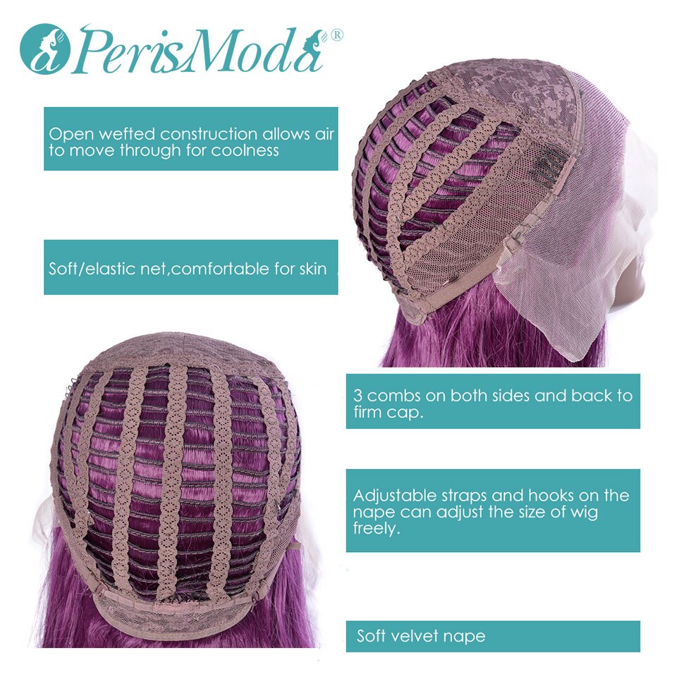 Pelucas frontales de encaje sintético para mujer, pelo largo liso, marrón oscuro, Morado, rojo, resistente al calor, pelucas de pelo sintético