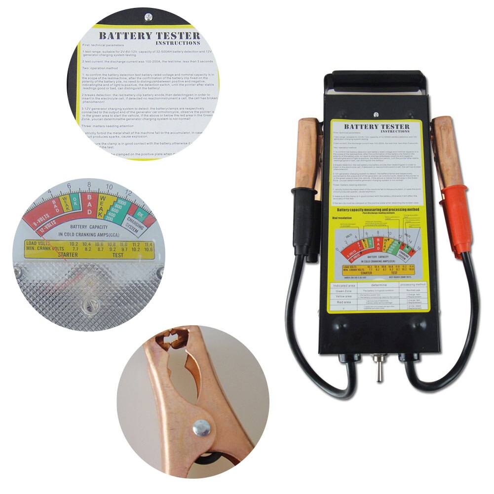 6V 12V Car Battery Tester Tool Portable 100Amp Metal Mechanics Tool Battery Load Tester Motorcycle Battery Tester Tool