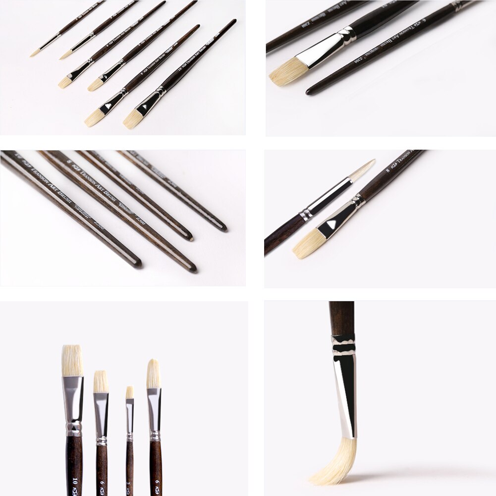 10pcs Art Wooden Handle Paint Brush Set Painter Artist Painting Acrylic Oil For Canvas Flat Head Mixed Sable
