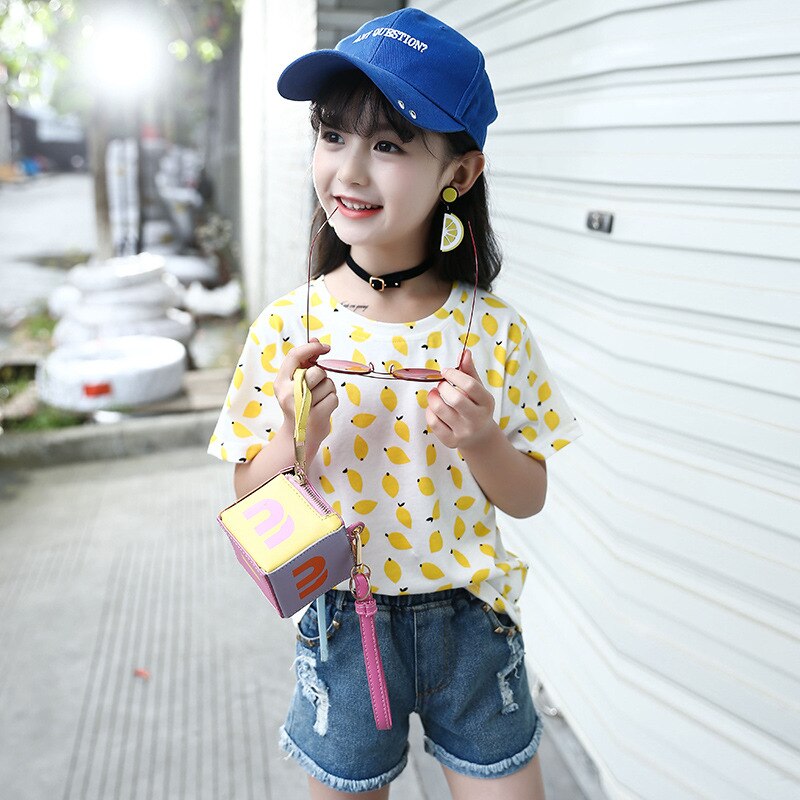 Camisetas de verano para niños y niñas camisetas de algodón con estampado de limón para niñas adolescentes Ropa para Niñas 8 10 12 años