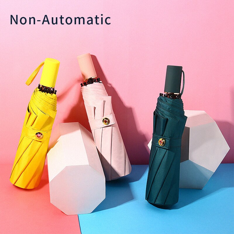 automatic folding umbrella rain ladies tri-fold umbrella windproof solid color umbrella women waterproof parasol