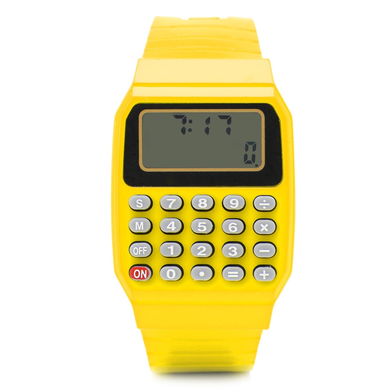 Mode Kinderen Horloges Womage Kinderen Led Digitale Horloges Siliconen Elektronische Rekenmachine Horloges Goedkope Prijs Reloj Multifuncion: 15047yellow