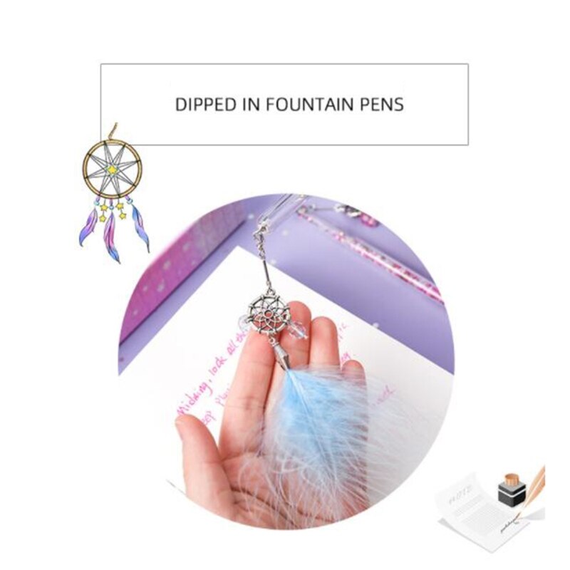 M17F Stylish Crystal Dip Pen Kit Signature Pen Set with 30ml Ink Bottle Dreamcatche/Moon Pendant for student Adult