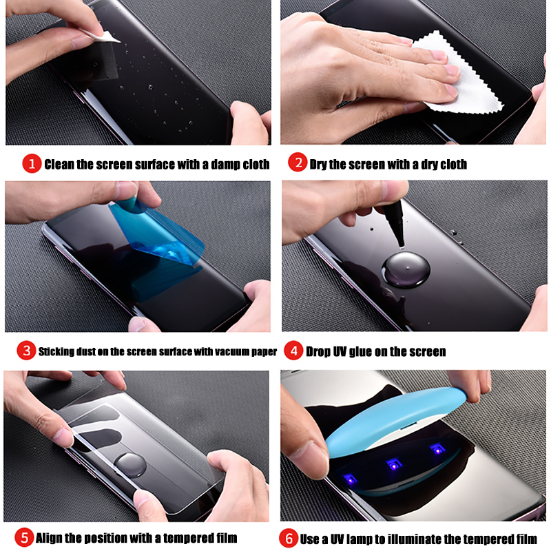 Full Glue Curved UV Liquid Tempered Glass For Samsung Galaxy S8 S9 S10 Plus S20 Ultra Note 8 9 10 Screen Protector Case Film