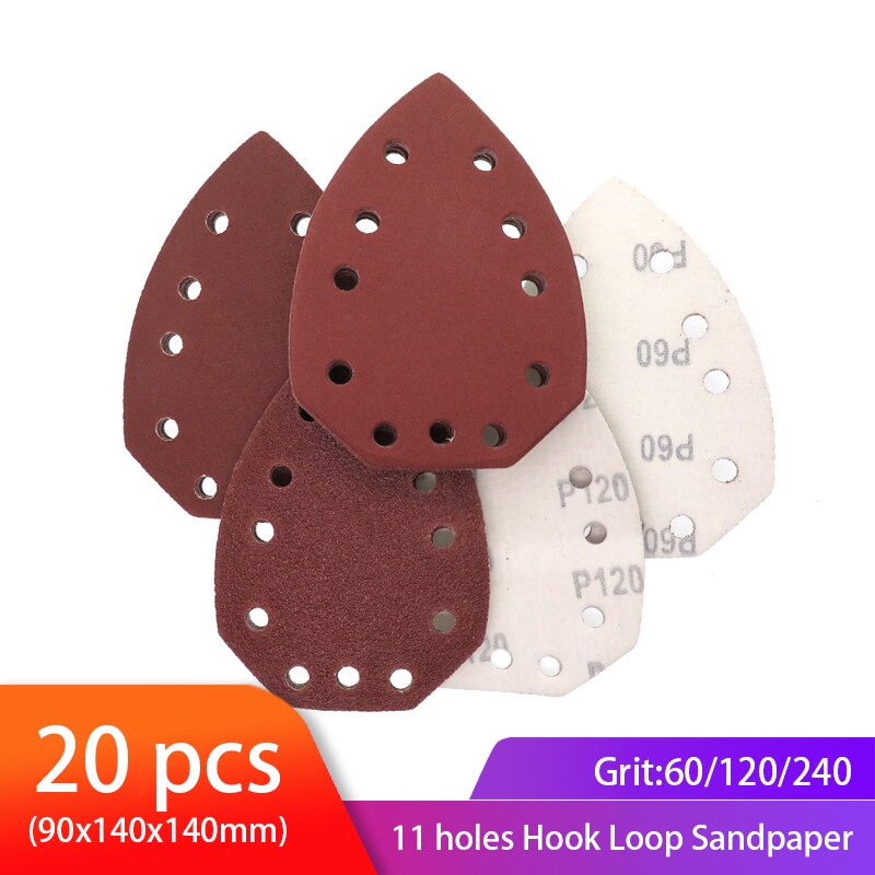 20pcs Mouse Sanding Sheets Hook and Loop Sander Pads 11-Holes Velcro Sand Paper Grits 60/ 120/ 240 Fit Multi-Sander