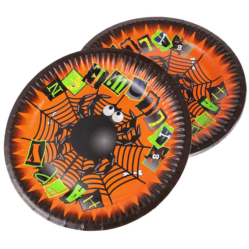 24 stk halloween papir tallerkener engangs tallerkener middag tallerkener halloween fest tilbehør papir fade (assorteret farve)