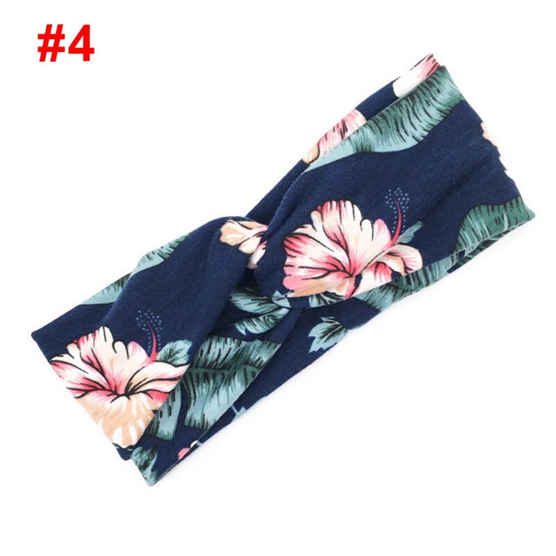 Vrouwen Bloem Hoofdband Bloemen Prints Elastische Tulband Cross Knoop Haarband Brede Stretch Meisjes Haarband Haaraccessoires: 1PCS-color 4