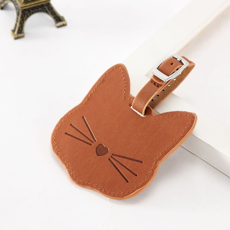 Kawaii Cat valise en cuir étiquette à bagage dessin animé ID porte-adresse étiquette à bagages identifiant accessoires de voyage: Light coffee
